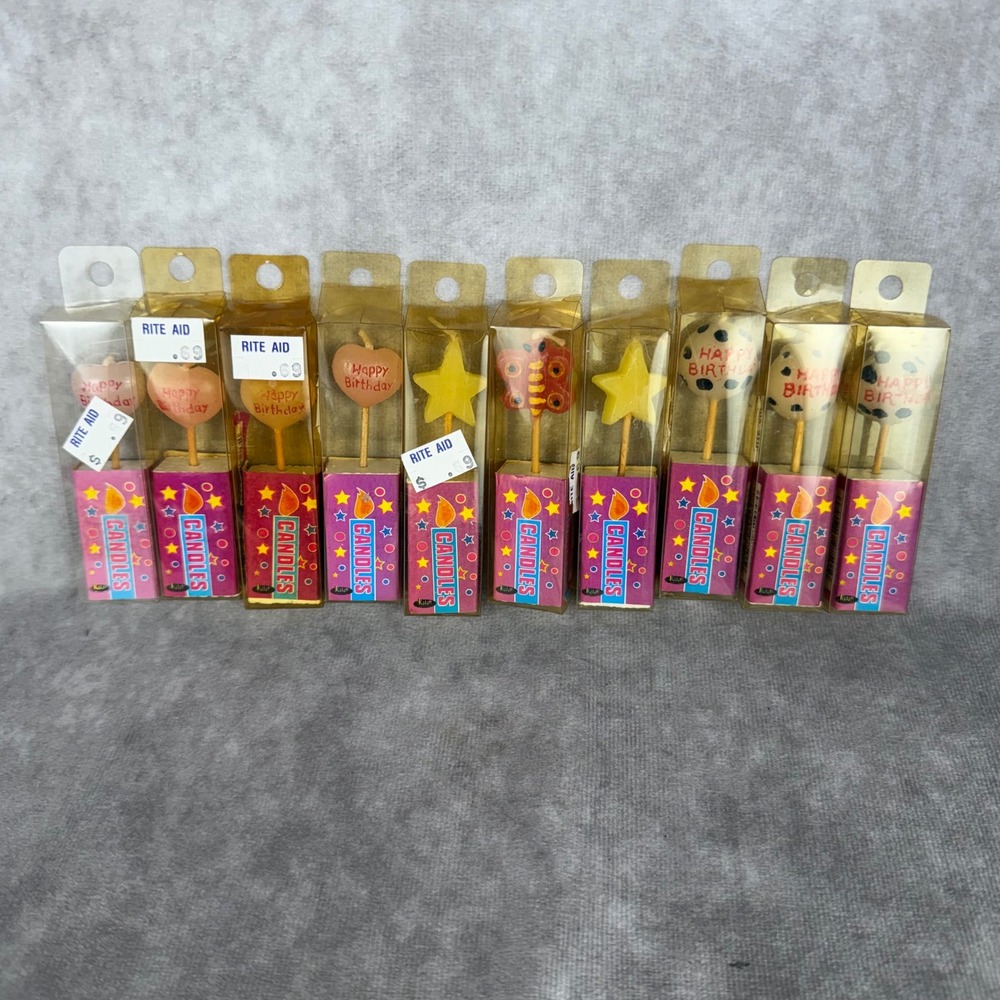 Vtg Kalan Birthday Candles 10pc Lot Heart Star Butterfly Ballons Deadsock NOS